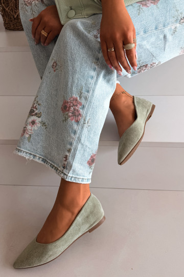 Ballerinas gleichschenkligaus Öko-INildlederu grüne Farbe Lelisa