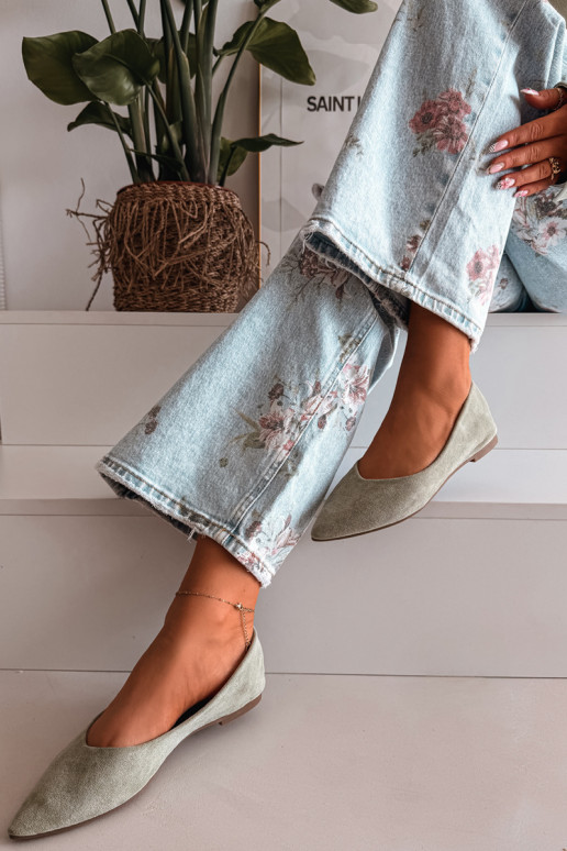 Ballerinas gleichschenkligaus Öko-INildlederu grüne Farbe Lelisa