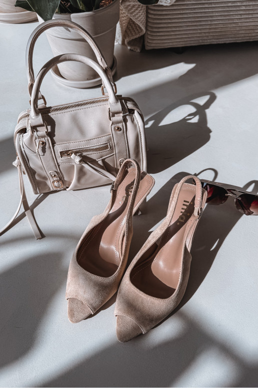 Damensandalen mit dünnen Absätzen aus Öko-INildlederoZue Beige Sevina