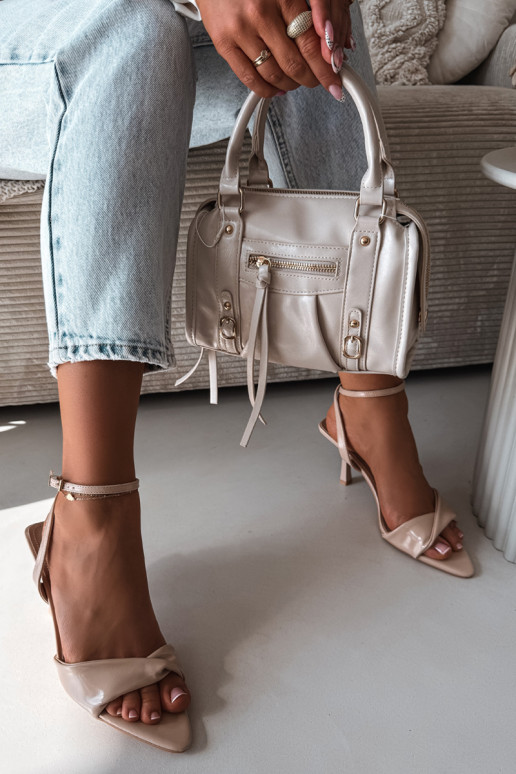 Damensandalen mit dünnen Absätzen aus Öko-Leder Beige Sedira