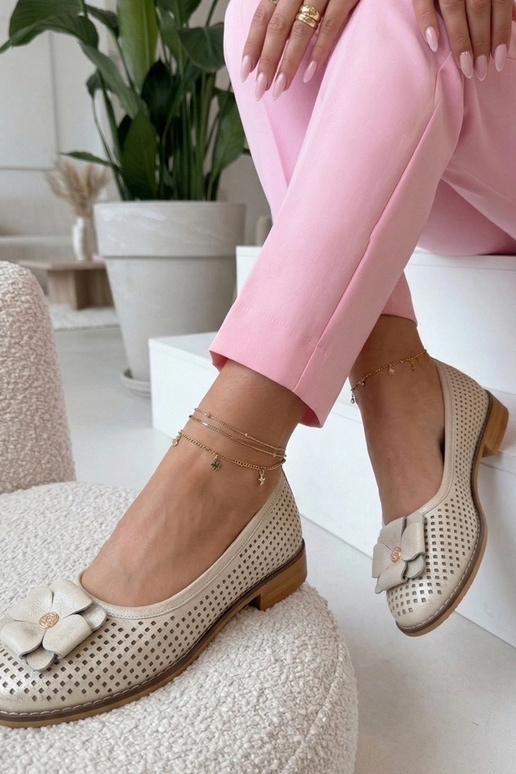 Goldene Leder Ballerinas mit...