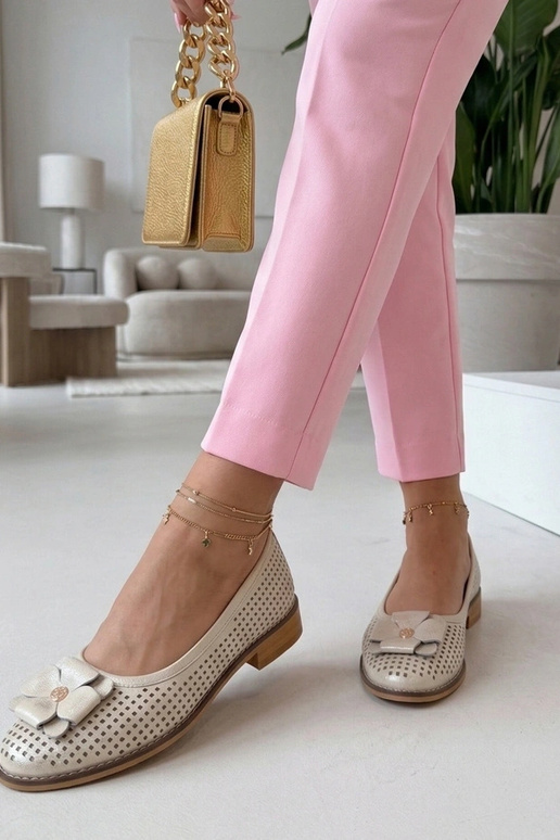 Goldene Leder Ballerinas mit...