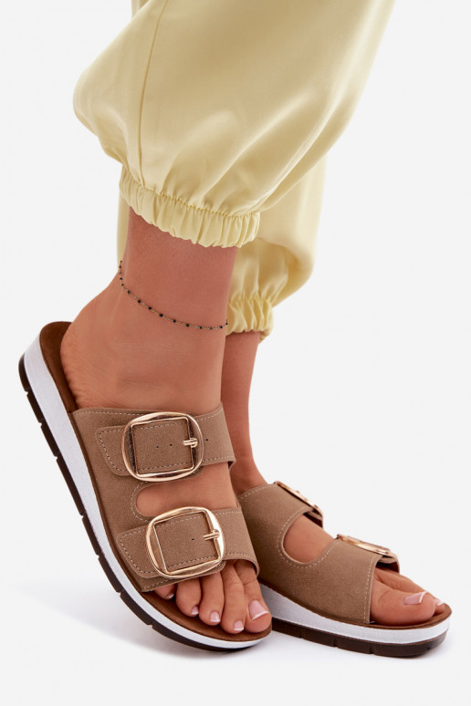 Damenhausschuhe Ze goldene Farbemi mit Schnallenmi Inblu CP000061 braune Farbe