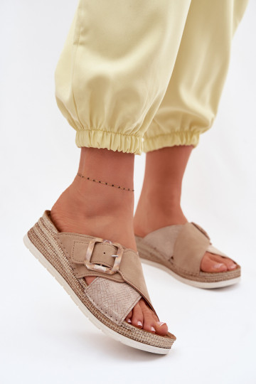 Damen-Slipper mit Plateausohle und Schnallen Inblu RV000012 braun 2