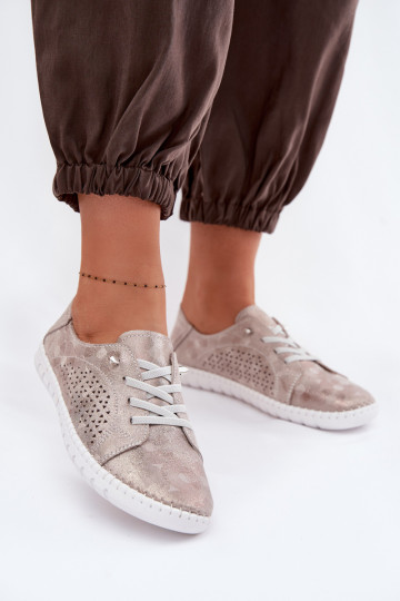 Damen-Ausschnitt-Suede-Schuhe Feliva sand- und goldfarben 2