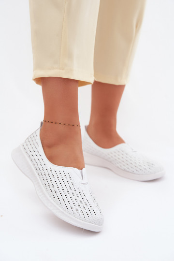 Damen-Ausschnitt-Lederschuhe Eliva weiß 2