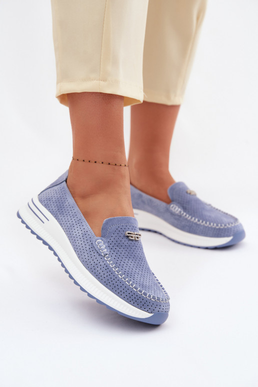 Mokassins für DamenErmöglichtturalnego aus INildlederu blaue Farbe Demela