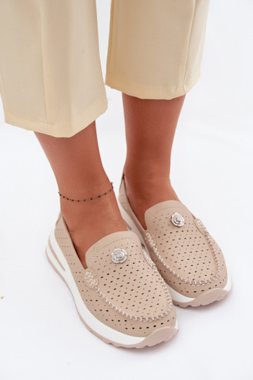 Damen-Ausschnitt-Leder-Mokassins Kemela sandfarben