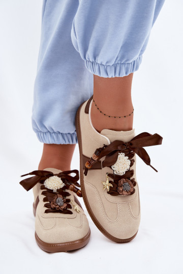 Sneakers Stilvollllschuhe Feminin mit schönen Details Beige Lelora