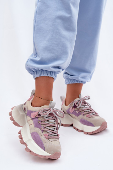 Haut aus INildleder Sneakers Stilvollllschuhe Feminin GOE TT2N4026 Violette Farbe