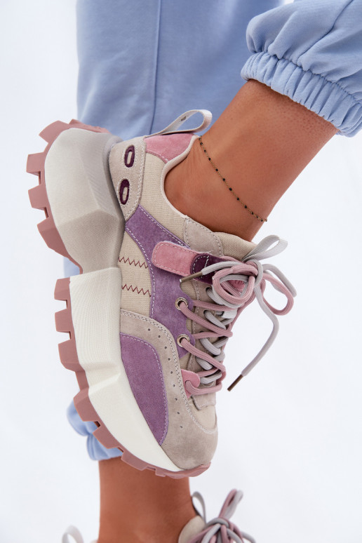 Haut aus INildleder Sneakers Stilvollllschuhe Feminin GOE TT2N4026 Violette Farbe