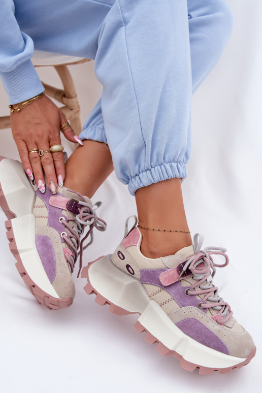 Haut aus INildleder Sneakers Stilvollllschuhe Feminin GOE TT2N4026 Violette Farbe