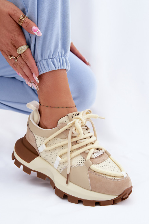 Haut aus INildleder Sneakers Stilvollllschuhe Feminin GOE TT2N4021 Beige