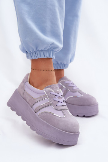 aus INildleder Sneakers Stilvollllschuhe mit einer Plattform GOE TT2N4054 Violette Farbe 2