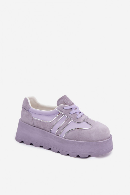 aus INildleder Sneakers Stilvollllschuhe mit einer Plattform GOE TT2N4054 Violette Farbe