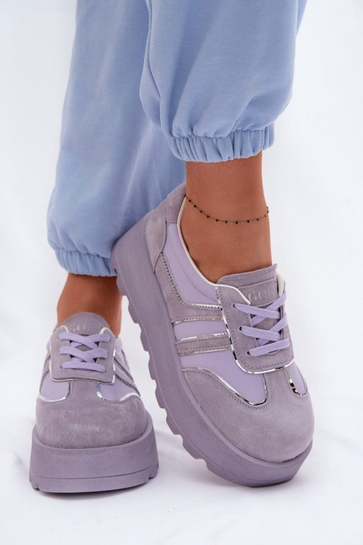 aus INildleder Sneakers Stilvollllschuhe mit einer Plattform GOE TT2N4054 Violette Farbe