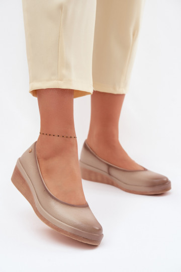 Vinceza 39987 sandfarbene Lederschuhe für Damen mit Plattform 2