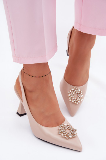 Vinceza 62277 sandfarbene High Heels mit Schmuck