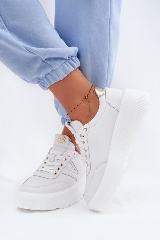 Leder Damen Sportschuhe mit Plateau Vinceza 39976 weiß