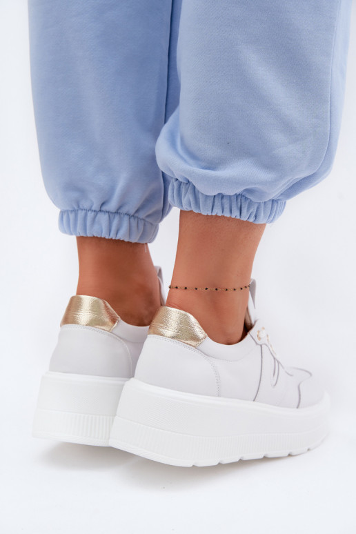 Leder Damen Sportschuhe mit Plateau Vinceza 39976 weiß