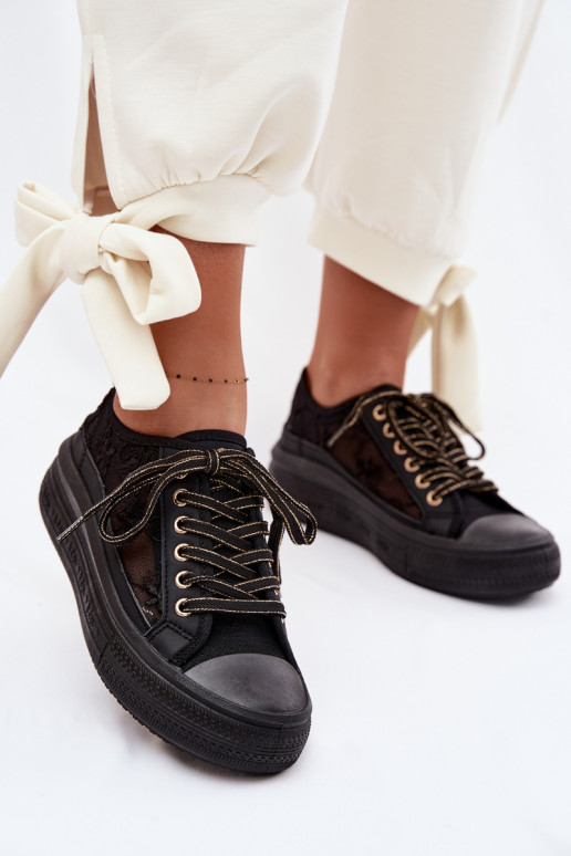 Freizeitschuhe mit Spitze mit einer Plattform Lee Cooper LCIN-26-44-4479 schZuarze Farbe