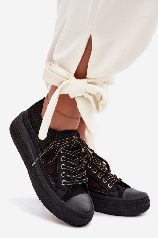 Freizeitschuhe mit Spitze mit einer Plattform Lee Cooper LCIN-26-44-4479 schZuarze Farbe