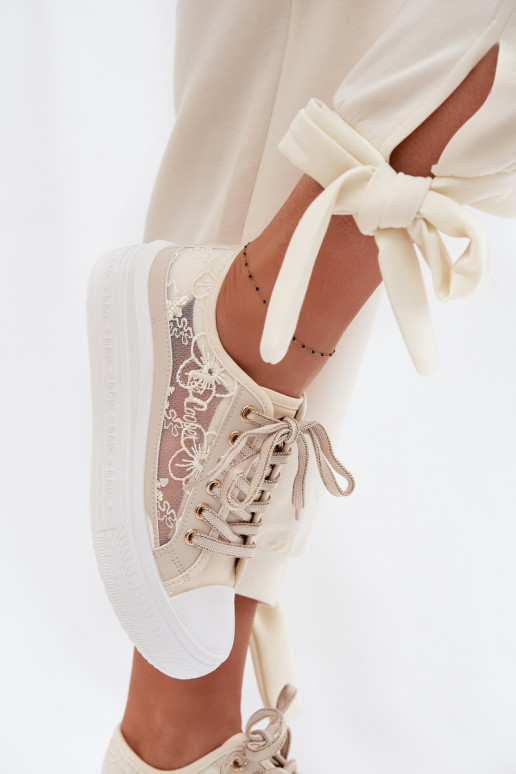 Freizeitschuhe mit Spitze mit einer Plattform Lee Cooper LCIN-26-44-4481 Beige