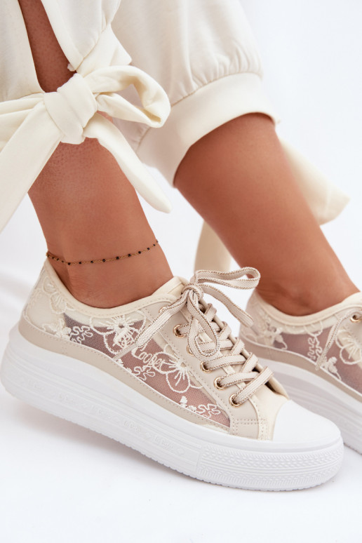 Freizeitschuhe mit Spitze mit einer Plattform Lee Cooper LCIN-26-44-4481 Beige