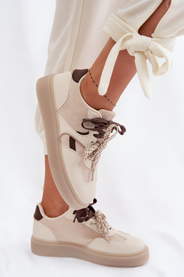 Sneakers Stilvollllschuhe FemininPodZuójnymi SznuróZukami elfenbeinfarbe Relisa