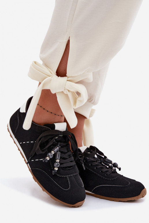 Sneakers Stilvollllschuhe Damentief mit Perlen schZuarze Farbe Galora