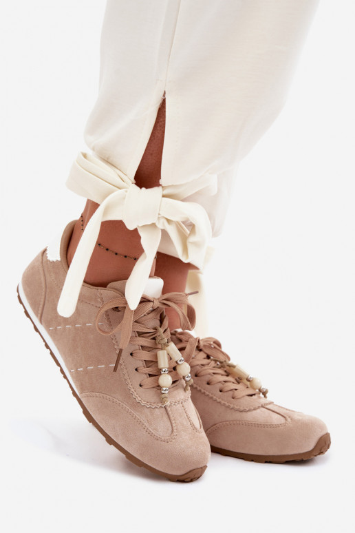 Sneakers Stilvollllschuhe Damentief mit Perlen Beige Galora