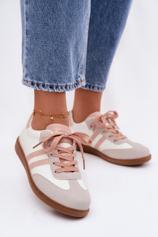 Turnschuhe mit flacher Sohle Turnschuhe Feminin INeiß-pinke Farbe Loredis