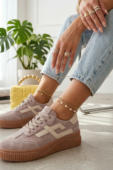 Beige Sportschuhe aus Naturleder Cambell