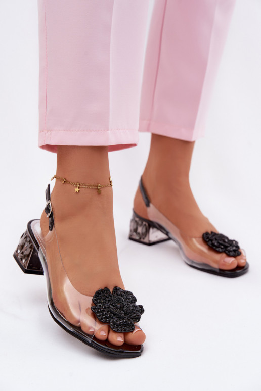 Sandalen Durchschauen Klocke mit leuchtenden Augen I mit Blumenem Vinceza 70122 schZuarze Farbe