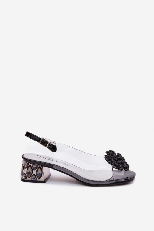 Sandalen Durchschauen Klocke mit leuchtenden Augen I mit Blumenem Vinceza 70122 schZuarze Farbe
