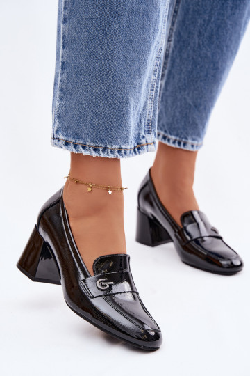 Lackierte Stiefeletten aus echtem Leder Feminin mit Absätzen Vinceza 18119 schZuarze Farbe 2