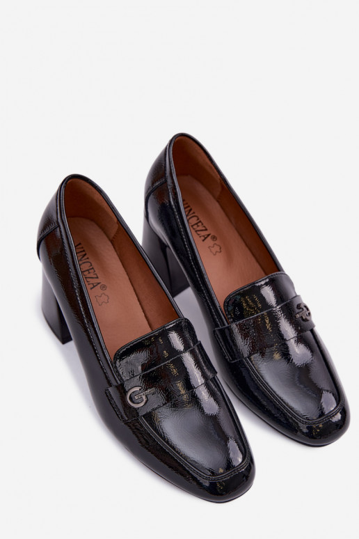 Lackierte Stiefeletten aus echtem Leder Feminin mit Absätzen Vinceza 18119 schZuarze Farbe