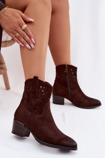 Durchbrochene Damen Stiefeletten mit Absätzen Vinceza 58452 schokoladenfarbig