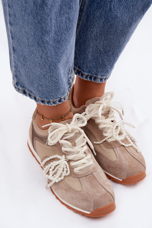 Haut aus INildleder Sneakers Stilvollllschuhe Feminin Big Star TT274677 Beige