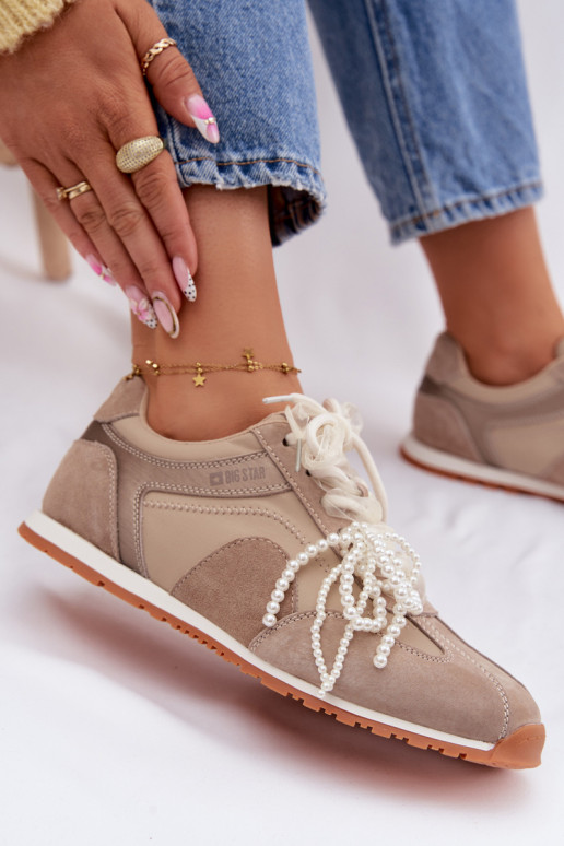 Haut aus INildleder Sneakers Stilvollllschuhe Feminin Big Star TT274677 Beige