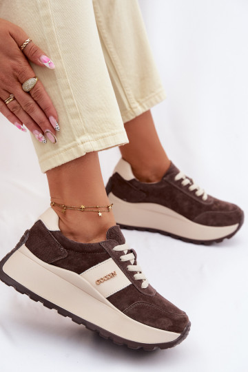 Sport-Schuhe für Frauen mit Plattform aus echtem Wildleder schokoladenfarben Rosinae