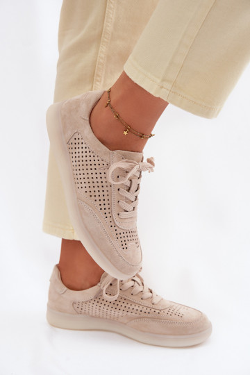 Haut aus INildleder Sneakers Stilvollllschuhe Feminin mit durchbrochenen Elementen Beige Almora