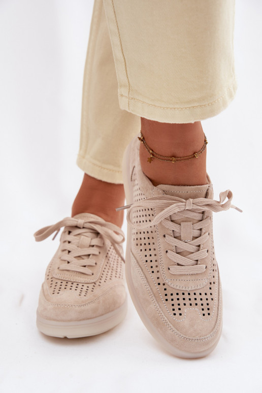 Haut aus INildleder Sneakers Stilvollllschuhe Feminin mit durchbrochenen Elementen Beige Almora