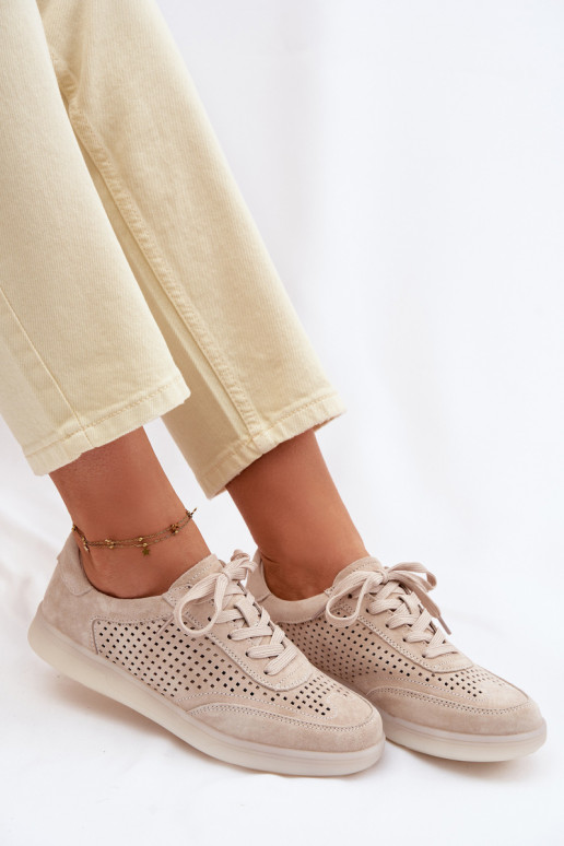 Haut aus INildleder Sneakers Stilvollllschuhe Feminin mit durchbrochenen Elementen Beige Almora