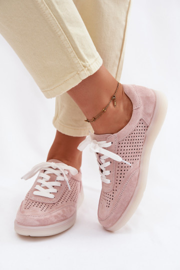 Haut aus INildleder Sneakers Stilvollllschuhe Feminin mit durchbrochenen Elementen pinke Farbe Almora