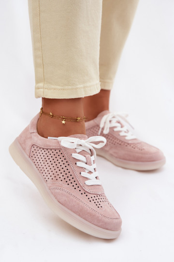 Wildleder-Sport-Schuhe für Frauen mit durchbrochenen Elementen rosa Almora 2