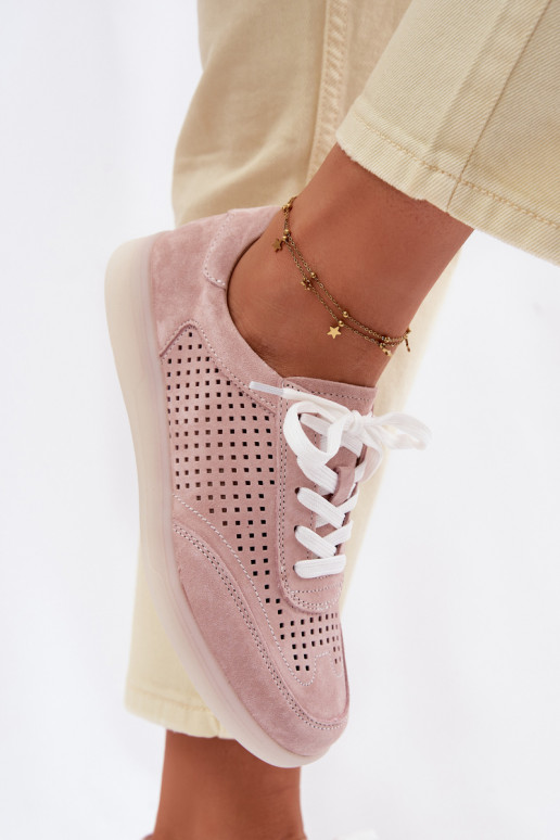 Haut aus INildleder Sneakers Stilvollllschuhe Feminin mit durchbrochenen Elementen pinke Farbe Almora