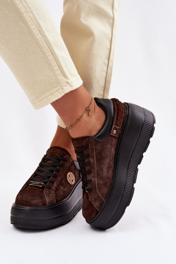 Haut aus INildleder Sneakers Stilvollllschuhe Feminin mit einer Plattform D&A LR61-7094 CzekoladoZue 2