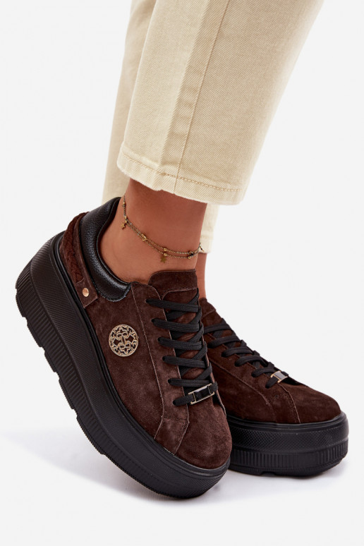 Haut aus INildleder Sneakers Stilvollllschuhe Feminin mit einer Plattform D&A LR61-7094 CzekoladoZue