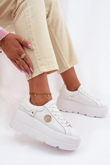 Leder-Sport-Schuhe für Frauen mit Plattform D&A LR61-7095 weiß